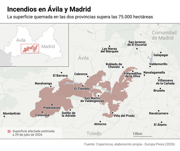 Incendio en Madrid y Ávila