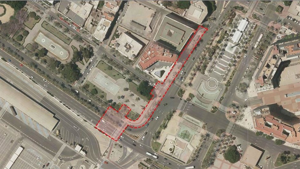 Ámbito de la conexión entre la Rambla de Belén y el Muelle de Levante, en Almería.