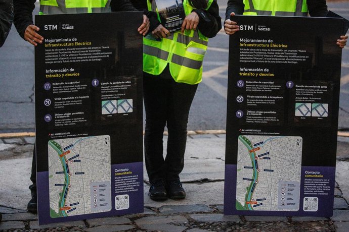 Santiago, 29 de julio de 2026.  El seremi de Energia RM, Ignacio Tapia; seremi de Transportes y Telecomunicaciones RM, Gonzalo Cuevas; y el gerente zonal de STM, Jorge Villar, informan en terreno el inicio de las obras de transmision subterranea del