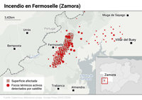 Estabilizan frentes este y norte del incendio en Fermoselle que reduce peligrosidad aunque tiene cuatro sectores activos