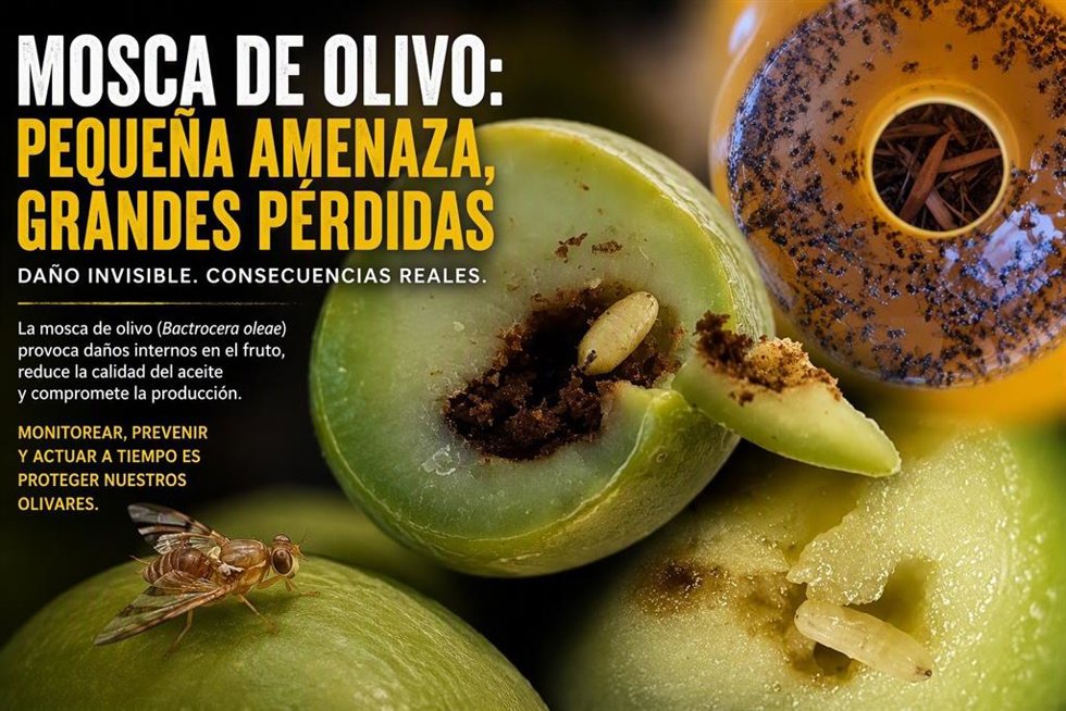 Cartel informativo sobre la mosca del olivo.