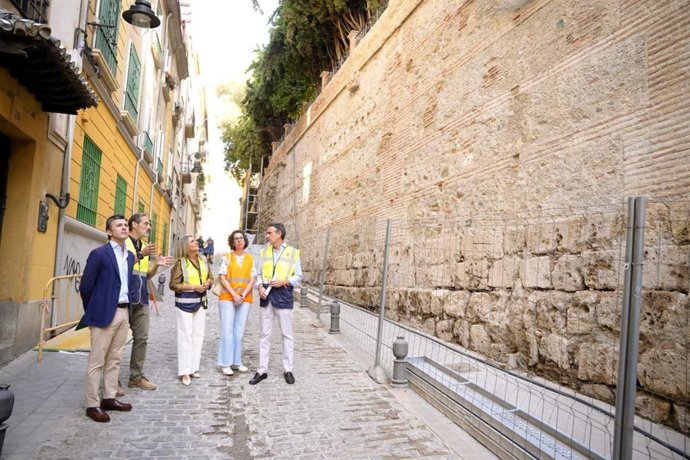 Visita de la alcaldesa de Granada, Marifrán Carazo, a las obras del muro del Cuarto Real de Santo Domingo.