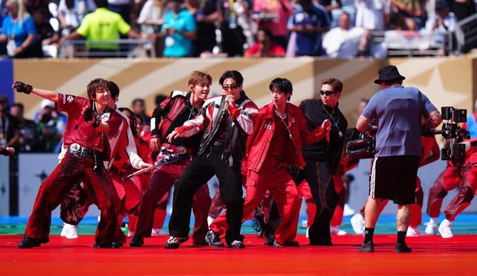 19 July 2026, US, East Rutherford: South Korean boy band BTS performs during the half-time show of the 2026 FIFA World Cup Final soccer match between Spain and Argentina at New York-New Jersey Stadium (MetLife Stadium). Photo: Bradley Collyer/PA Wire/dpa