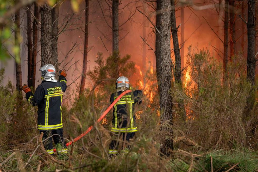 Bomberos desplegados en el departamento de Gironda, Francia