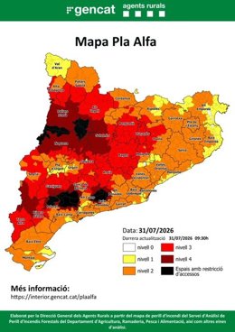 Mapa Pla Alfa de Catalunya del día 31 de julio de 2026