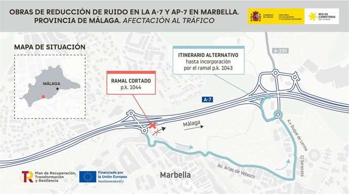 Gobierno avanza con las obras para reducir el ruido en la variante de Marbella de la AP-7
