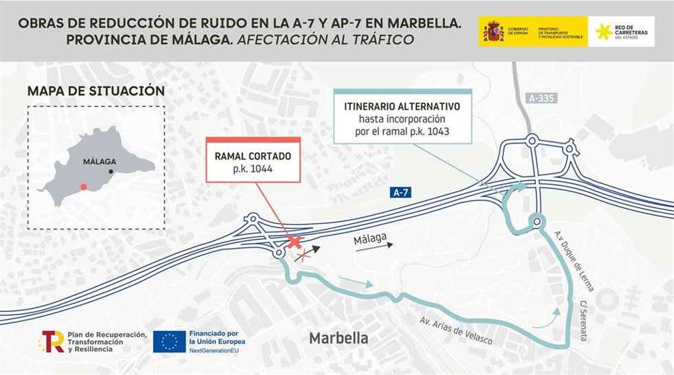 Gobierno avanza con las obras para reducir el ruido en la variante de Marbella de la AP-7