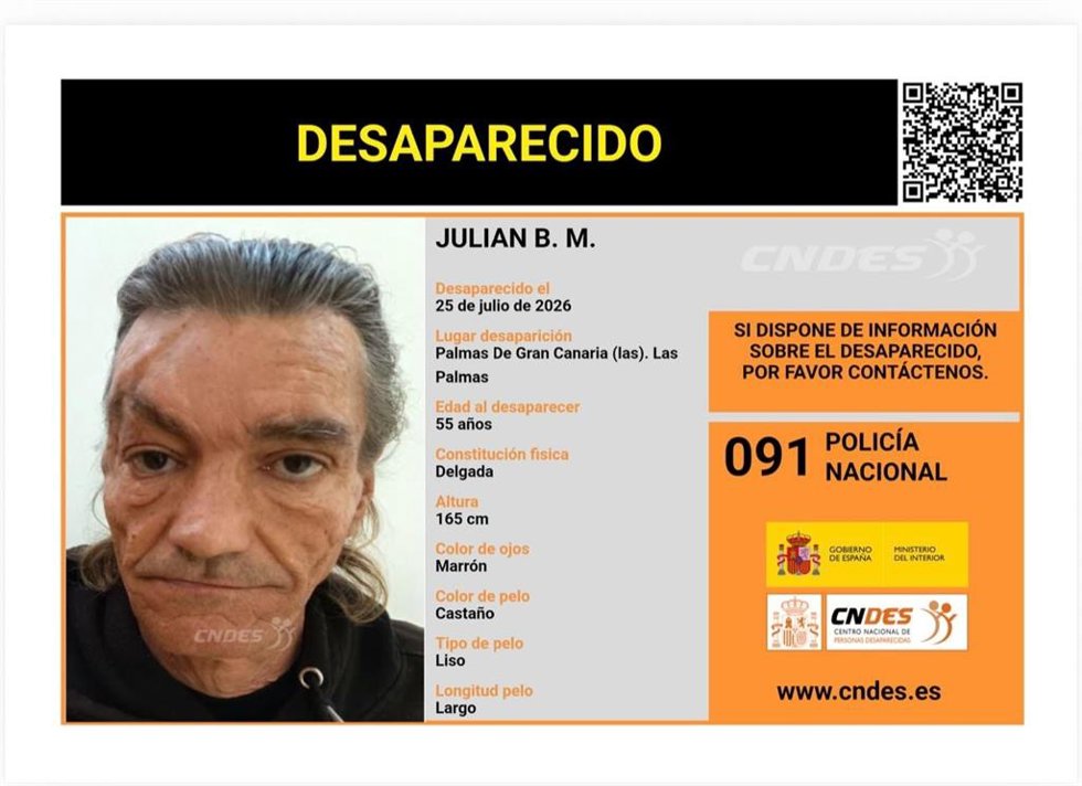 Julián B.M., desaparecido en Las Palmas de Gran Canaria desde el 25 de julio