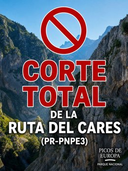 Cartel del corte en la ruta del Cares.