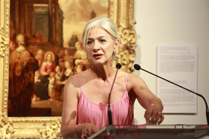 La consejera de Cultura y Deporte en funciones, Patricia del Pozo, interviene durante la inauguración de la exposición 'La belleza del conocimiento'. A 07 de julio de 2026, en Sevilla (Foto de archivo).