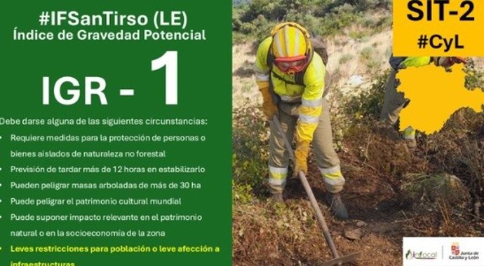 Sube a gravedad 1 el fuego de San Tirso (León) que ha obligado a cortar el carril rápido de la A-6