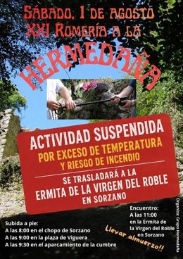 Cambio de lugar de la XXI Romería a la Hermedaña por riesgo de incendio