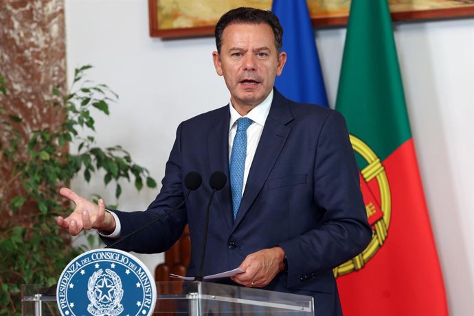 July 20, 2026, Rome, Italy: Prime Minister Luís Montenegro seen during the joint statements with Prime Minister Giorgia Meloni (not in view). Prime Minister Giorgia Meloni welcomed the Portuguese Prime Minister Luís Montenegro to Palazzo Chigi for an inst