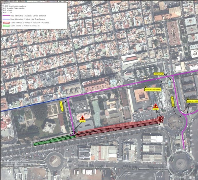 Mapa con los cortes de tráfico en zona de Belén María