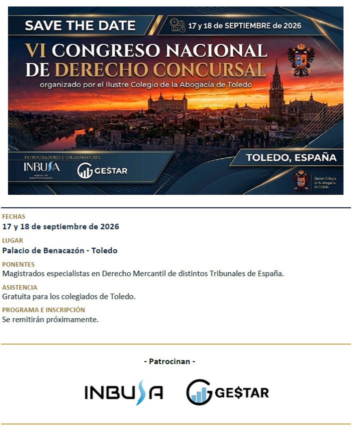 Cerca de un centenar de profesionales del derecho mercantil se darán cita en Toledo en IV Congreso de Derecho Concursal