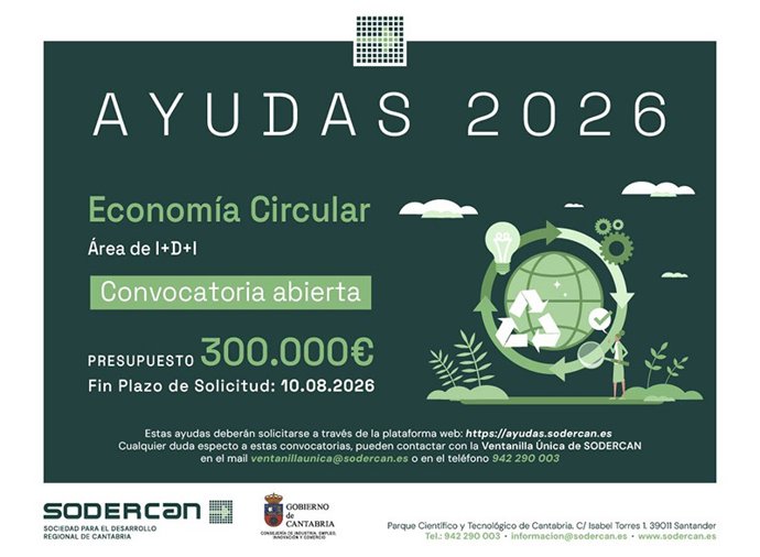 SODERCAN cierra el 10 de agosto la solicitud de ayudas para proyectos de I+D de economía circular