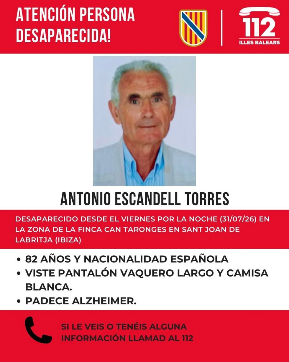 Buscan en Eivissa a un hombre de 82 años enfermo de Alzheimer