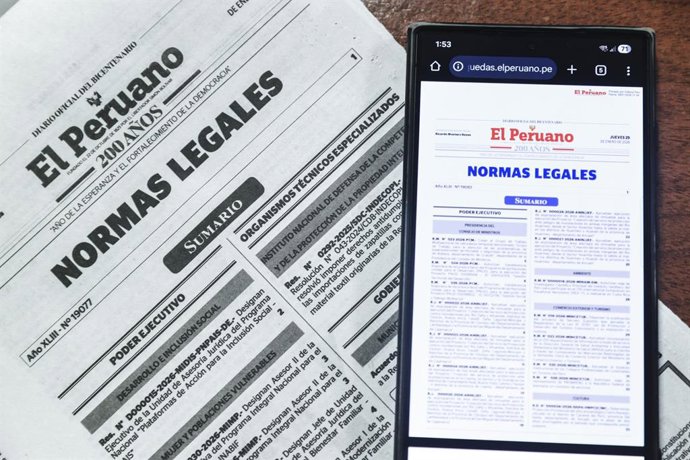 Archivo - Perú.- Estas son las normas legales de hoy miércoles 29 de julio de 2026