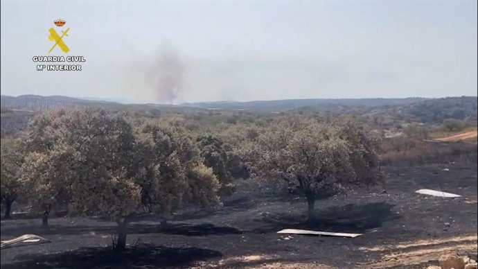 Zona arrasada por el incendio en la comarca onubense del Andévalo