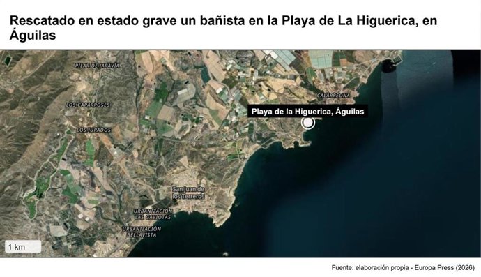Rescatado en estado grave un bañista en la Playa de La Higuerica, en Águilas
