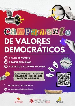 Carte del Campamento de Valores Democráticos de la Diputación de Cáceres