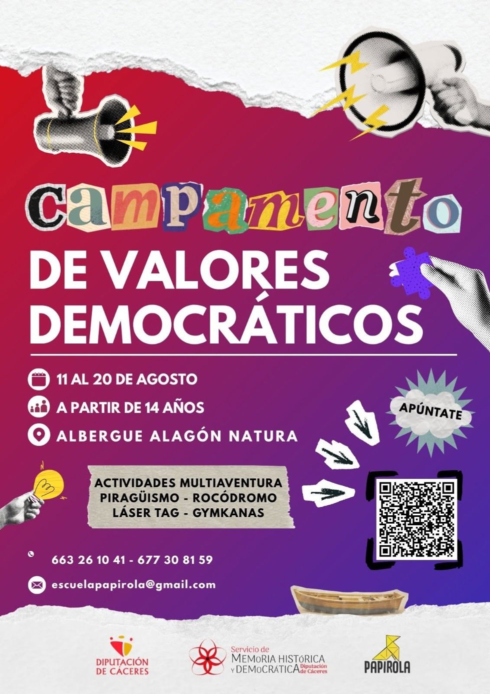 Carte del Campamento de Valores Democráticos de la Diputación de Cáceres