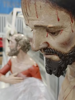 Las imágenes de San Bartolomé, obra de Salzillo, el Ecce Homo de Nicolás de Bussy y las tallas patronales de Puerto Lumbreras y San Javier forman parte de las intervenciones que desarrolla actualmente el CRRM