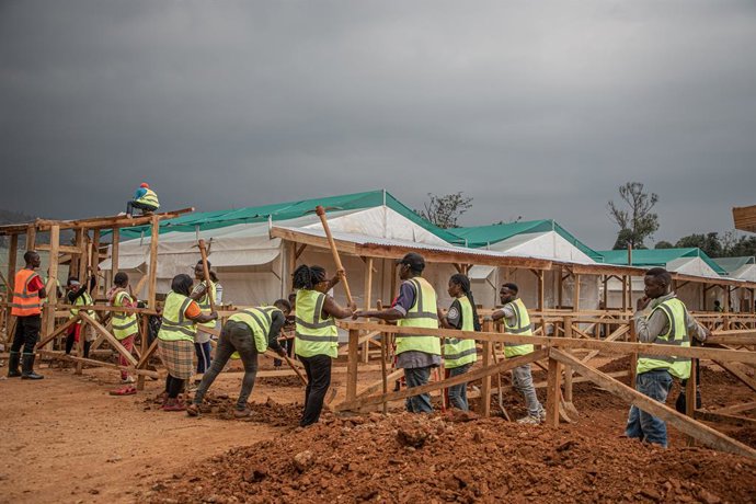 KINSHASA, July 23, 2026  -- Workers build an Ebola treatment center in Beni territory of North Kivu Province, the Democratic Republic of the Congo (DRC), on July 22, 2026. Over two months, the fastest-in-the-world Ebola outbreak in the Democratic Republic