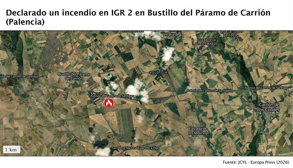 Declarado un incendio de gravedad potencial 2 en Bustillo del Páramo de Carrión (Palencia)