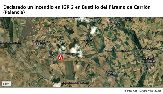 Declarado un incendio de gravedad potencial 2 en Bustillo del Páramo de Carrión (Palencia)