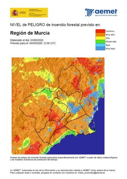 Riesgo de incendio forestal en la Región de Murcia