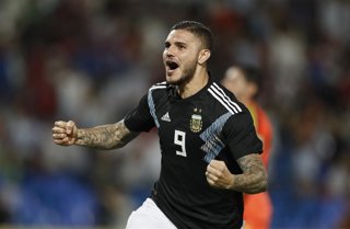 Futbol, Argentina vs Mexico Partido amistoso 2018 El jugador de la seleccion argentina Mauro Icardi celebra su gol contra Mexico durante el partido amistoso disputado en el estadio Malvinas Argentinas de Mendoza, Argentina. 20/11/2018 Javier Garcia