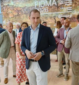 El secretario general de Foro Asturias y portavoz en la Junta General del Principado de Asturias, Adrián Pumares, antes de la visita institucional de Foro Asturias a la 69 Feria Internacional de Muestras de Asturias (Fidma), en Gijón.