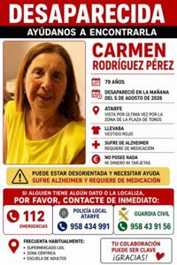 Alertan de la desaparición de una mujer de 79 años con Alzhéimer en Atarfe (Granada)