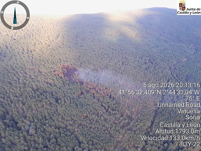 Imagen del incendio en Vinuesa tras ser controlado