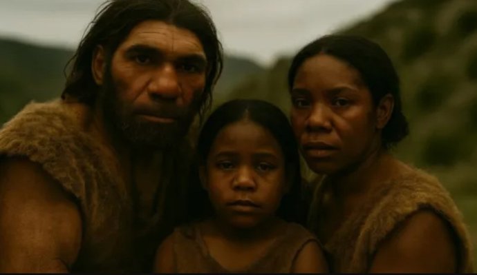 Archivo - Reconstrucción mediante IA de una familia mixta de neandertales y Homo sapiens.
