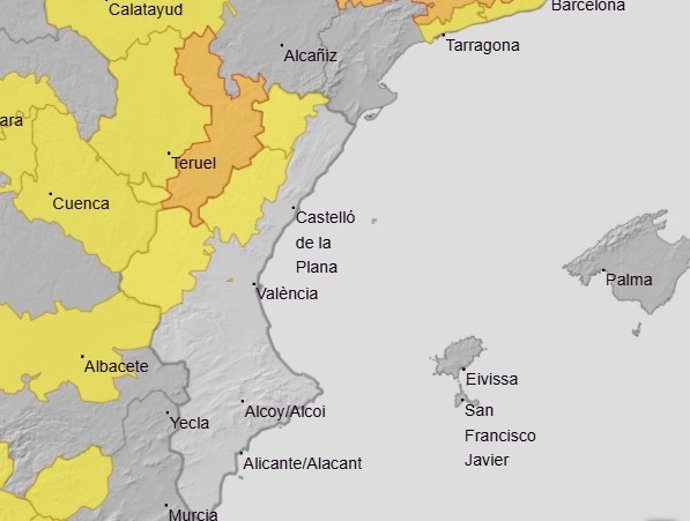 Avisos amarillos por tormenta este jueves en la Comunitat Valenciana