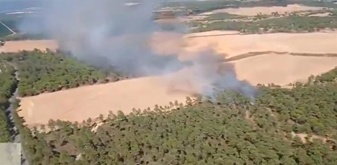Imagen del incendio forestal declarado este jueves en Villablanca.