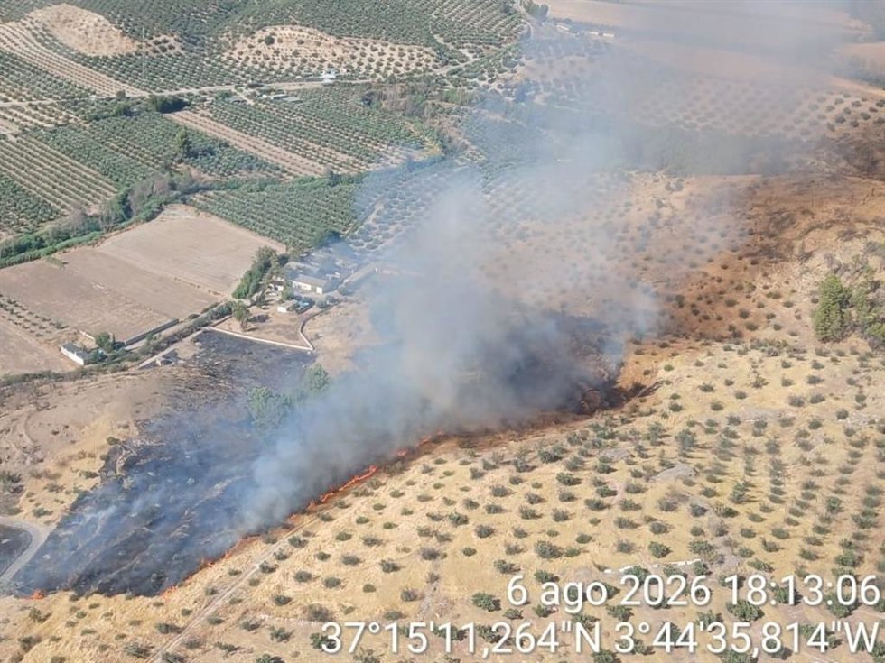 Incendio forestal activo en el Barranco de los Tajos en Pinos Puente.