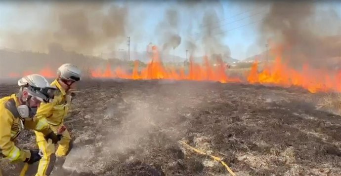 Bomberos durante las tareas de extinción