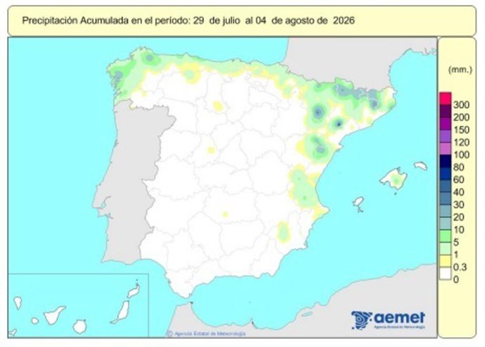 España registra 616 l/m2 de lluvias acumuladas desde el 1 de octubre, un 7% más de lo normal.