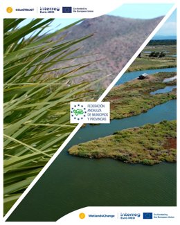 Cartel del proyecto Wetland4change, "Soluciones basadas en los humedales para la adaptación al cambio climático, la prevención y la mitigación de riesgos" de la FAMP.