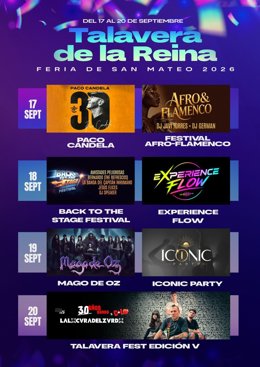 Cartel de la programación musical de las Ferias de San Mateo 2026.