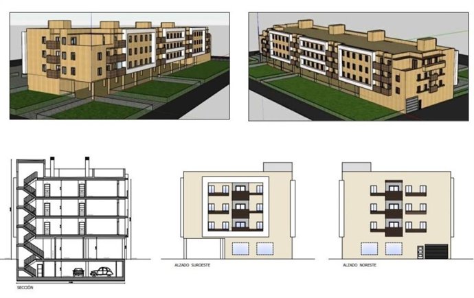 Obras para la construcción de las 48 viviendas protegidas en régimen de alquiler social en Punta Umbría.