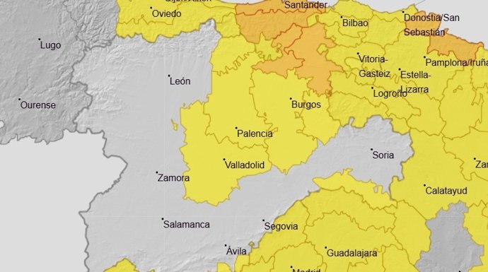 La cordillera Cantábrica y el norte de Burgos estarán este sábado en aviso naranja por lluvias y tormentas