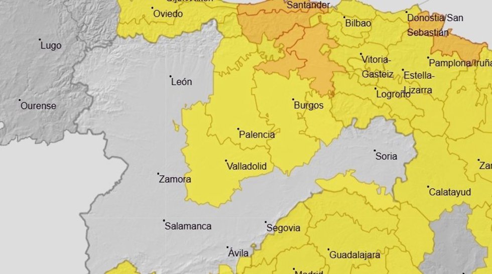 La cordillera Cantábrica y el norte de Burgos estarán este sábado en aviso naranja por lluvias y tormentas