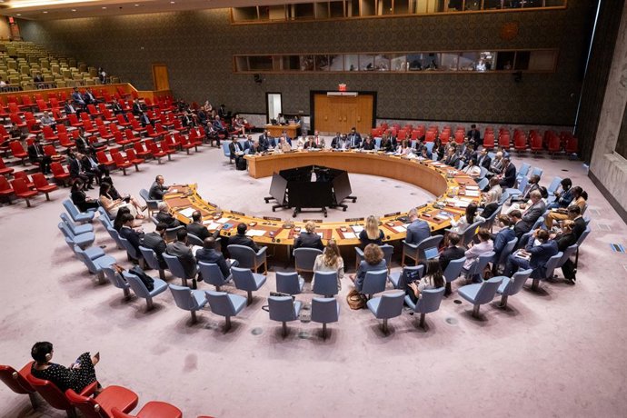 UNITED NATIONS, July 14, 2026  -- UN Security Council holds an emergency meeting on the situation in the Middle East at the UN headquarters in New York, on July 13, 2026. A Chinese envoy on Monday expressed serious concern over the escalating tensions sur