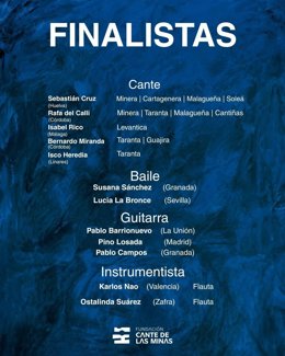 Cartel de los finalistas del Festival del Cante de la Minas