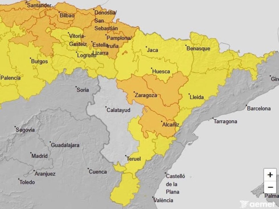 Aviso naranja por lluvias y tormentas, este sábado, 8 de agosto, en el sur de Huesca, la ribera del Ebro y el Bajo Aragón.