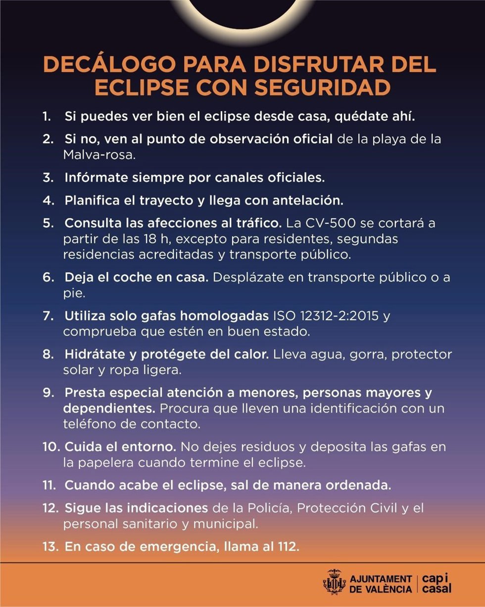 Decálogo del Ayuntamiento de València para disfrutar del eclipse con seguridad